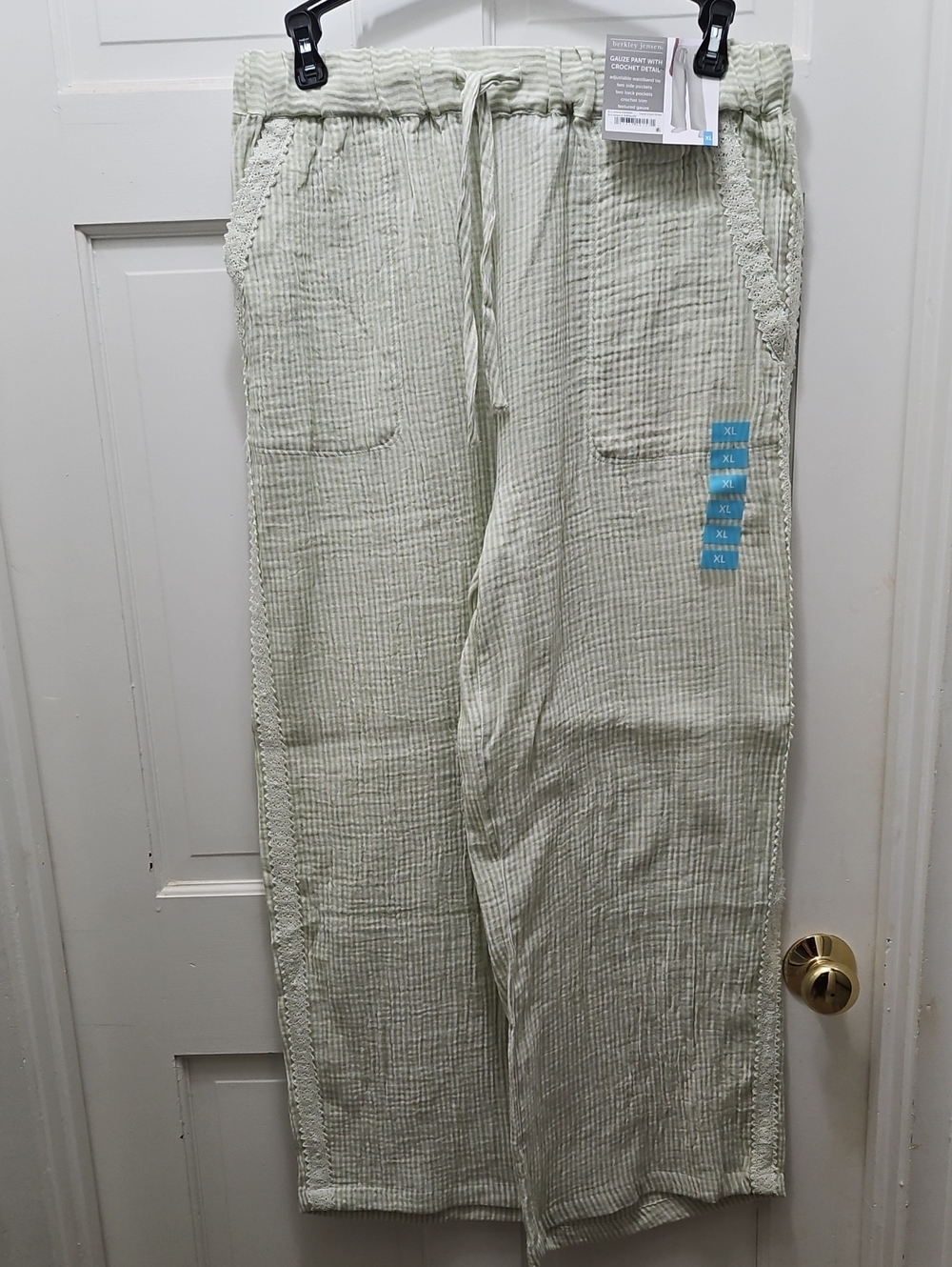Women's Light Sage Drawstring Relaxed Pants Gauze Lace XL NWT